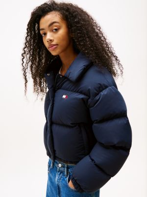 blue tommy badge down puffer jacket for women tommy jeans