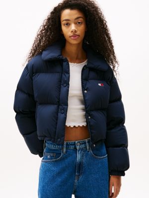 blue tommy badge down puffer jacket for women tommy jeans