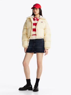 yellow tommy badge down puffer jacket for women tommy jeans