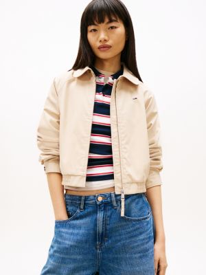 veste tommy badge déperlante en sergé beige pour femmes tommy jeans