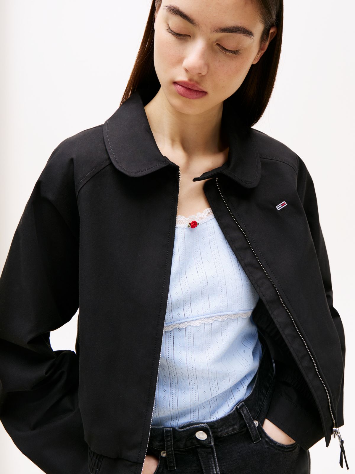Tommy Badge Water Repellent Twill Jacket — Black