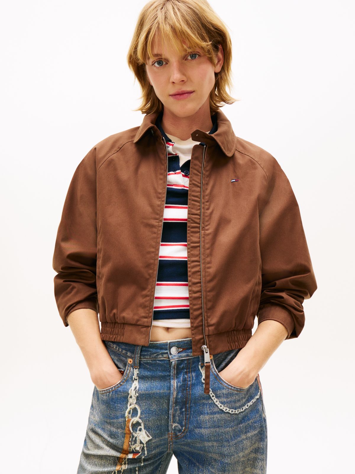Tommy Badge Water Repellent Twill Jacket — Brown