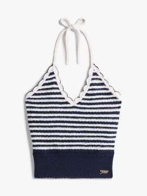 multi breton stripe slim knit halterneck top for women tommy jeans