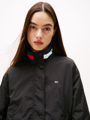 schwarz wasserabweisende jacke mit logo-kragen für damen - tommy jeans