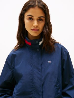 blau wasserabweisende jacke mit logo-kragen für damen - tommy jeans