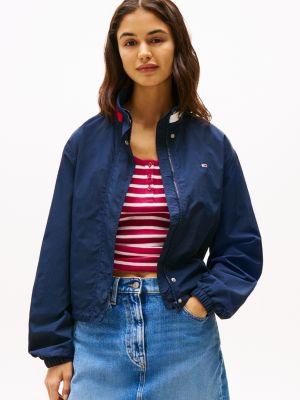 blau wasserabweisende jacke mit logo-kragen für damen - tommy jeans