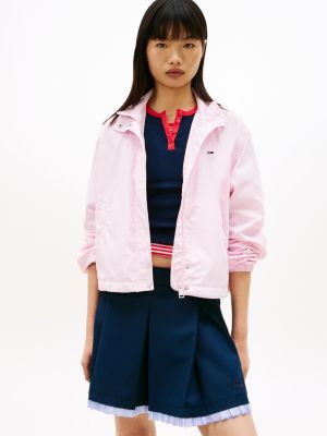 pink logo collar water repellent jacket for women tommy jeans