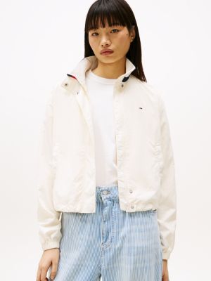 white wasserabweisende jacke mit logo-kragen für damen - tommy jeans