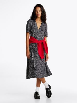 multi floral print midi dress for women tommy jeans