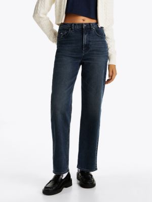 blau layla slim straight leg jeans mit hohem bund für damen - tommy jeans