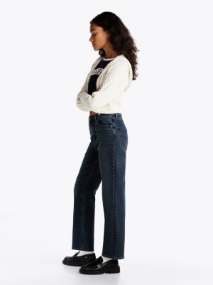 blau layla slim straight leg jeans mit hohem bund für damen - tommy jeans