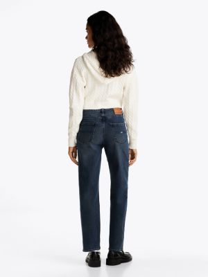 blau layla slim straight leg jeans mit hohem bund für damen - tommy jeans