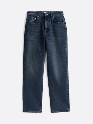 blau layla slim straight leg jeans mit hohem bund für damen - tommy jeans