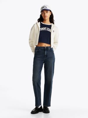 blau layla slim straight leg jeans mit hohem bund für damen - tommy jeans