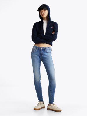 blue sophie low rise skinny jeans met fading voor dames - tommy jeans