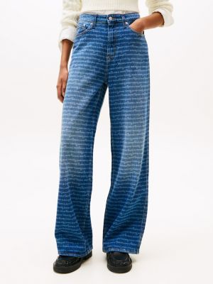 blau claire weite bootcut jeans mit hohem bund und print für damen - tommy jeans