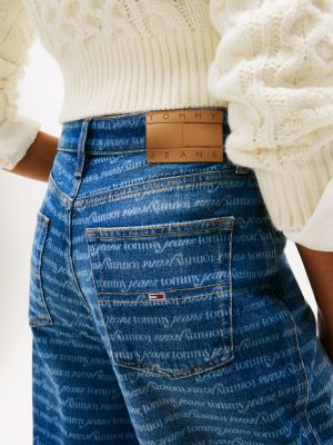 jeans claire larghi a vita alta con stampa spell out blu da donne tommy jeans