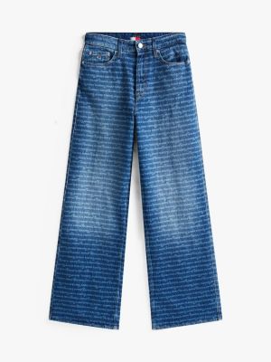 blau claire weite bootcut jeans mit hohem bund und print für damen - tommy jeans