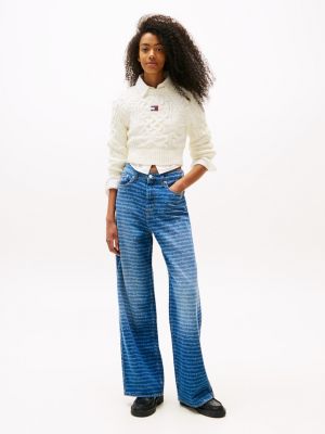 blau claire weite bootcut jeans mit hohem bund und print für damen - tommy jeans