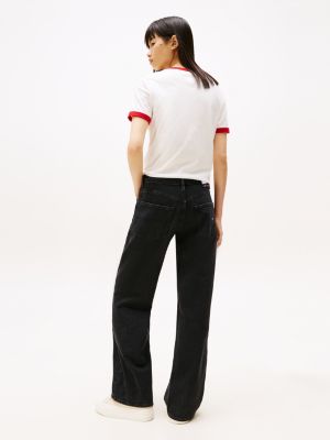 black mia mid rise relaxed straight jeans for women tommy jeans