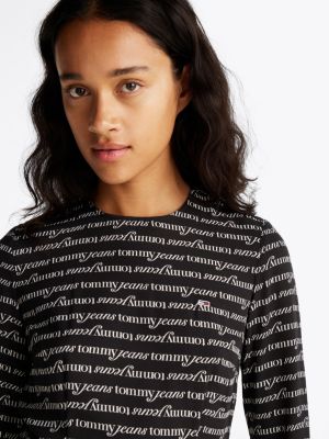 zwart midi-jurk met logoprint voor dames - tommy jeans