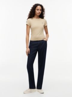 Flag Embroidery Slim Crew Neck T-Shirt — Beige 2
