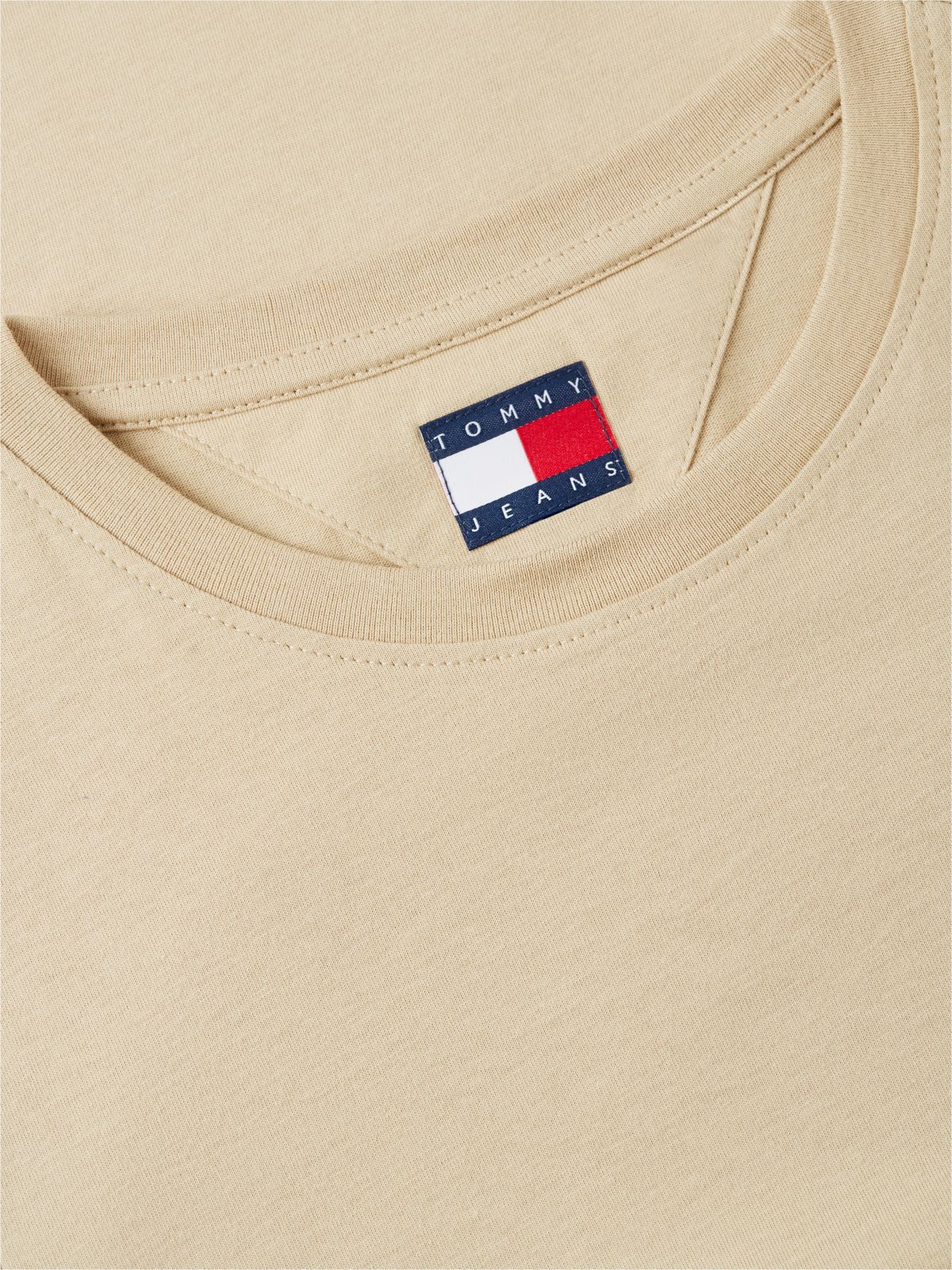 Flag Embroidery Slim Crew Neck T-Shirt — Beige