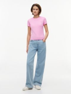 Flag Embroidery Slim Crew Neck T-Shirt — Pink 2