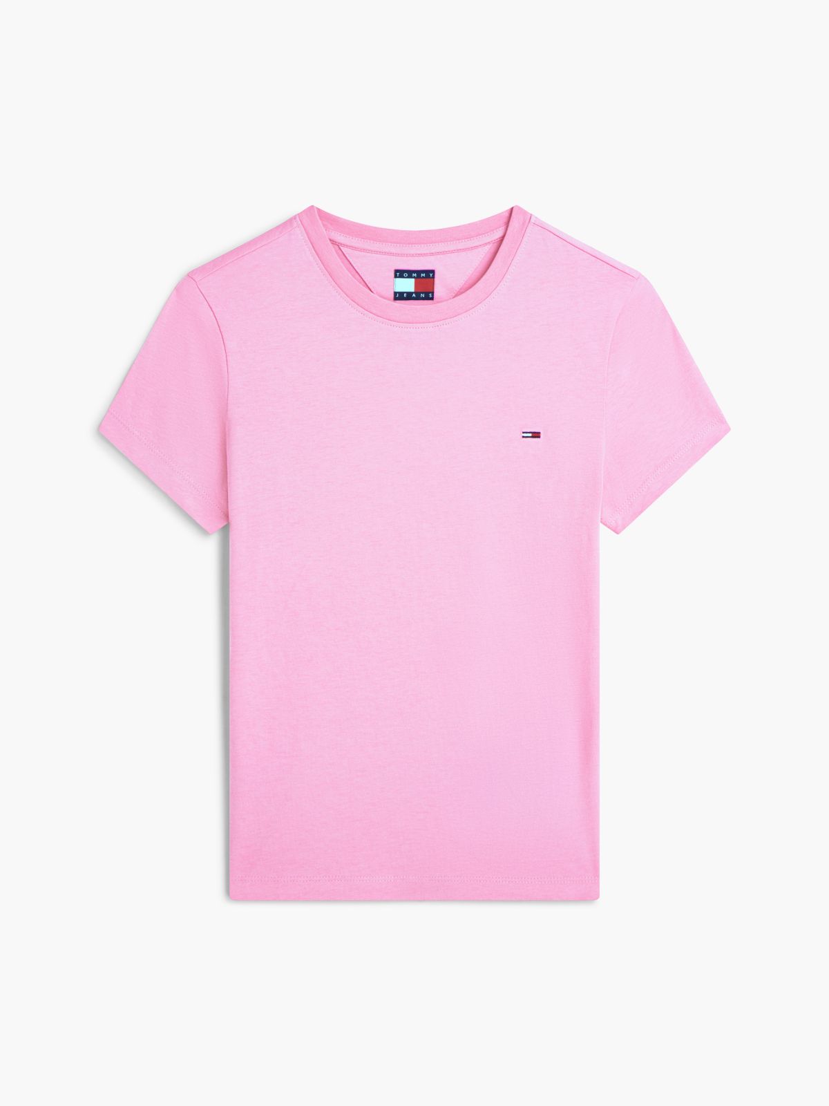 Flag Embroidery Slim Crew Neck T-Shirt — Pink