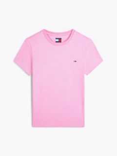 Flag Embroidery Slim Crew Neck T-Shirt — Pink 5