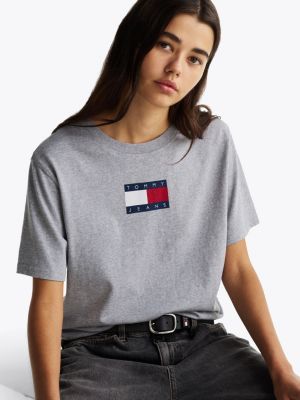 t-shirt décontracté à logo gris pour femmes tommy jeans