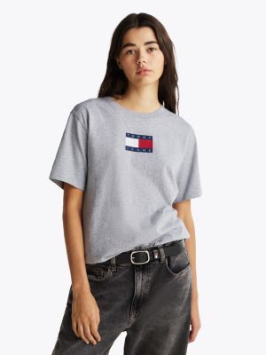 t-shirt décontracté à logo grey pour femmes tommy jeans