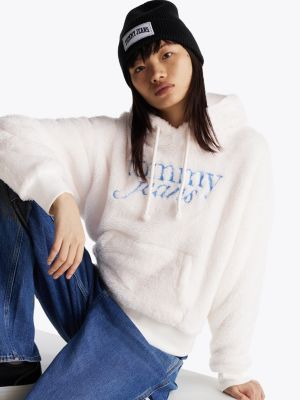 wit fluffy hoodie met logo voor dames - tommy jeans