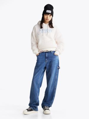 sudadera con capucha, logo y acabado mullido blanco de mujeres tommy jeans