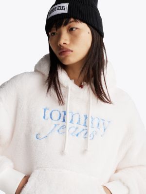 biały puszysta bluza z kapturem z logo dla kobiety - tommy jeans