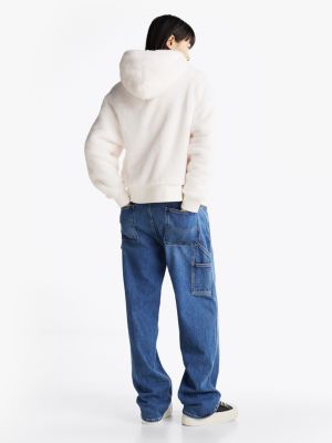 sudadera con capucha, logo y acabado mullido blanco de mujeres tommy jeans
