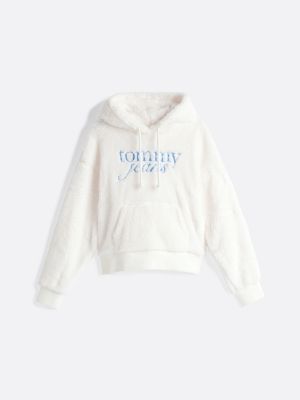 wit fluffy hoodie met logo voor dames - tommy jeans