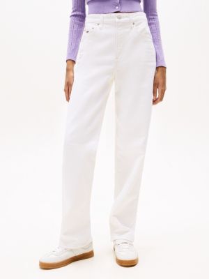 beige layla slim straight leg jeans in weiß für damen - tommy jeans