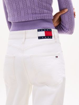 beige layla slim straight leg jeans in weiß für damen - tommy jeans