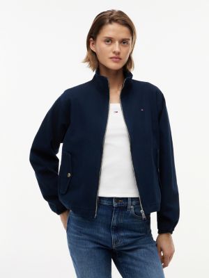 blue peached canvas zip-thru jacket for women tommy jeans