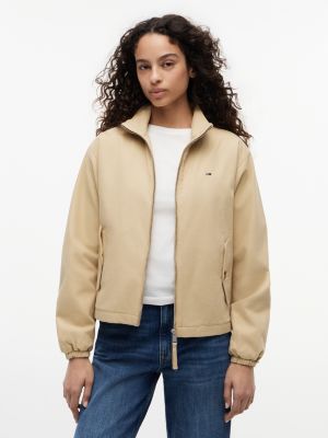 beige jacke aus gepeachtem canvas mit reißverschluss für damen - tommy jeans