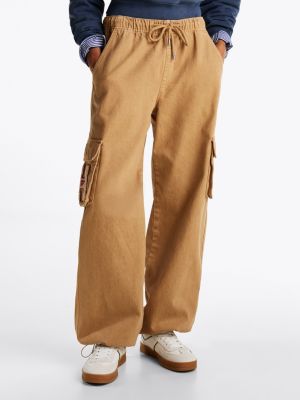 brown logo relaxed straight cargo trousers for women tommy jeans