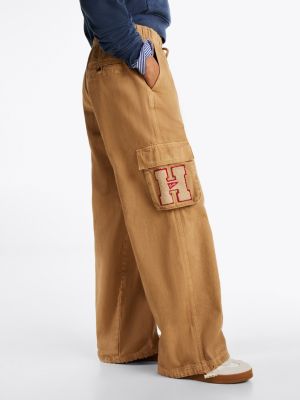 brown logo relaxed straight cargo trousers for women tommy jeans