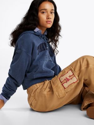 brown logo relaxed straight cargo trousers for women tommy jeans