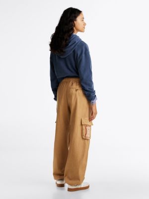 brown logo relaxed straight cargo trousers for women tommy jeans