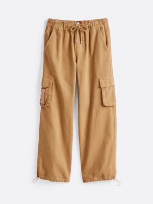 brown logo relaxed straight cargo trousers for women tommy jeans