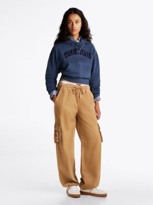 brown logo relaxed straight cargo trousers for women tommy jeans