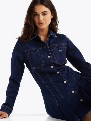 robe chemise courte en denim plissée bleu pour femmes tommy jeans