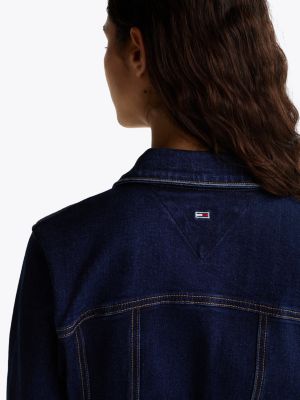 blau jeans-hemdkleid in mini-länge mit falten für damen - tommy jeans