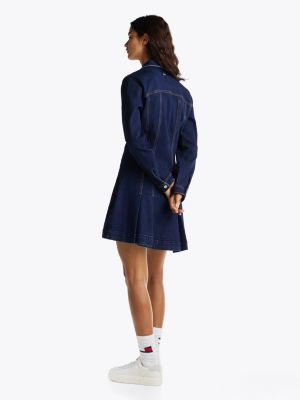 blue pleated denim mini shirt dress for women tommy jeans